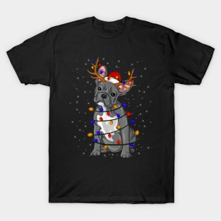 French Bulldog Reindeer Xmas Color Lights Merry Christmas T-Shirt